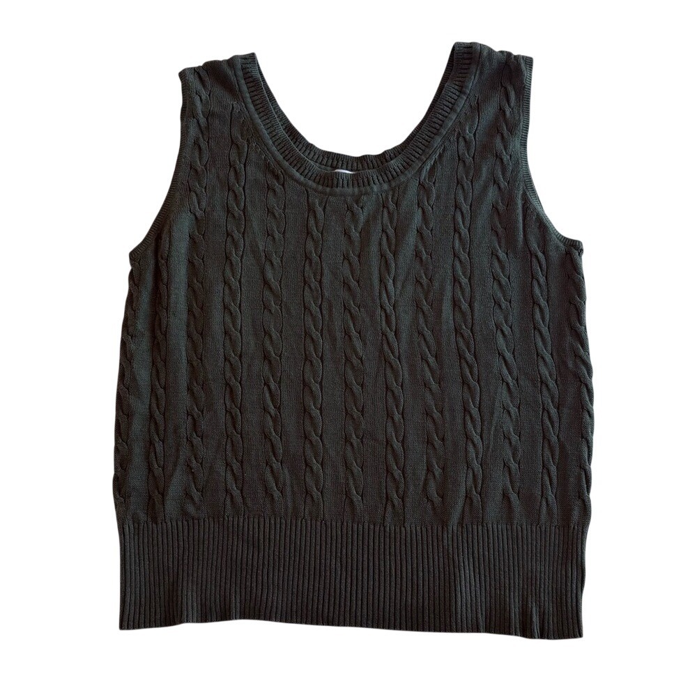 George Women's Green Cotton Cable Knit Tank Top | Vest